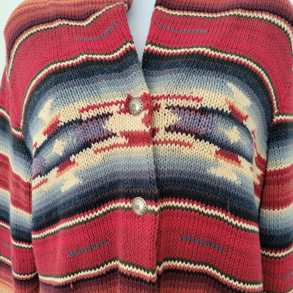 Ralph Lauren Hand Knit Southwest Aztec Print Red Striped Sweater Cardigan Shawl - Picture 9 of 10